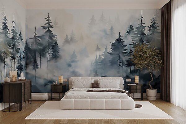 Pittura di alberi e nebbia Pittura di alberi e nebbia