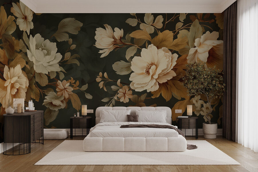 Elegante composizione floreale su sfondo scuro