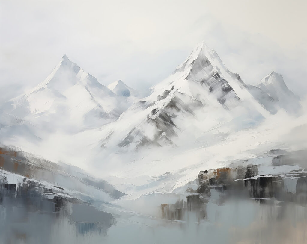 Pittura di una catena montuosa innevata Pittura di una catena montuosa innevata