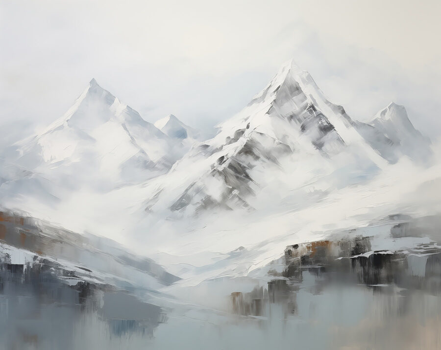 Pittura di una catena montuosa innevata