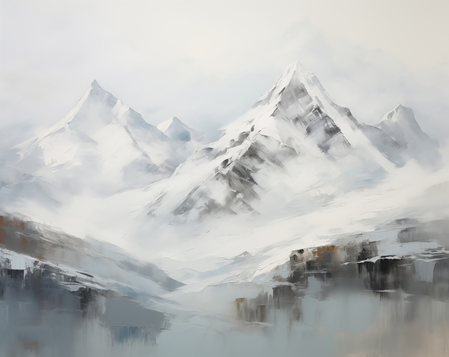 Painting of a snowy mountain range