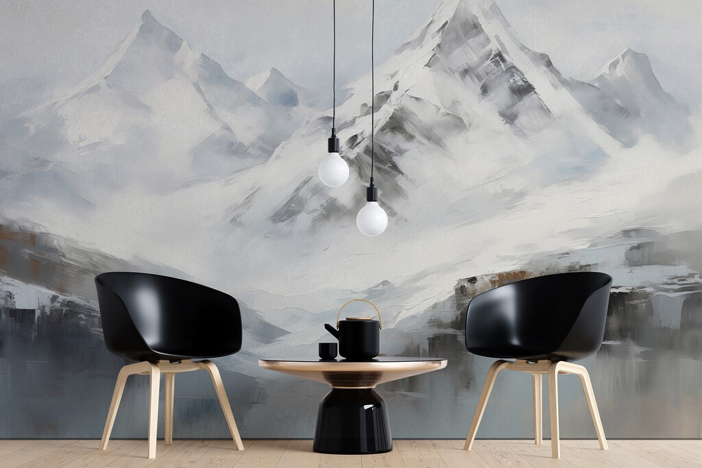 Painting of a snowy mountain range