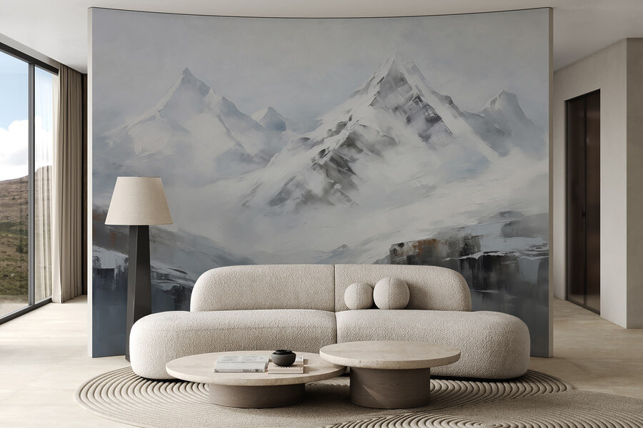 Pittura di una catena montuosa innevata