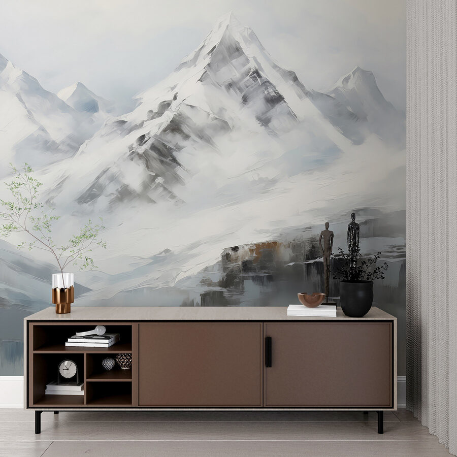 Pittura di una catena montuosa innevata