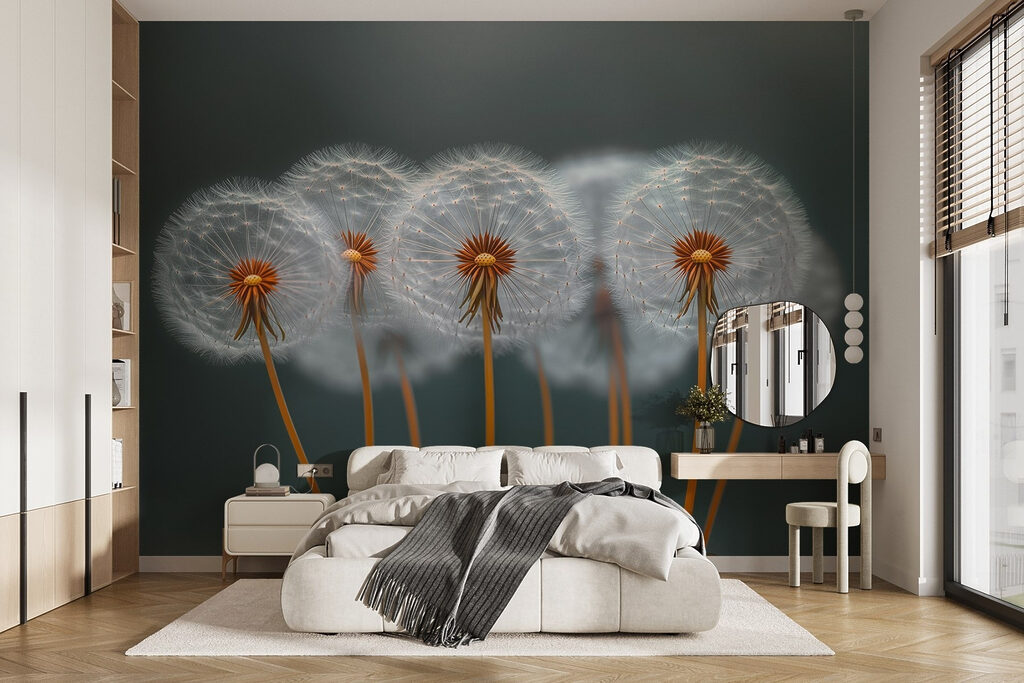 Group of dandelions with seeds