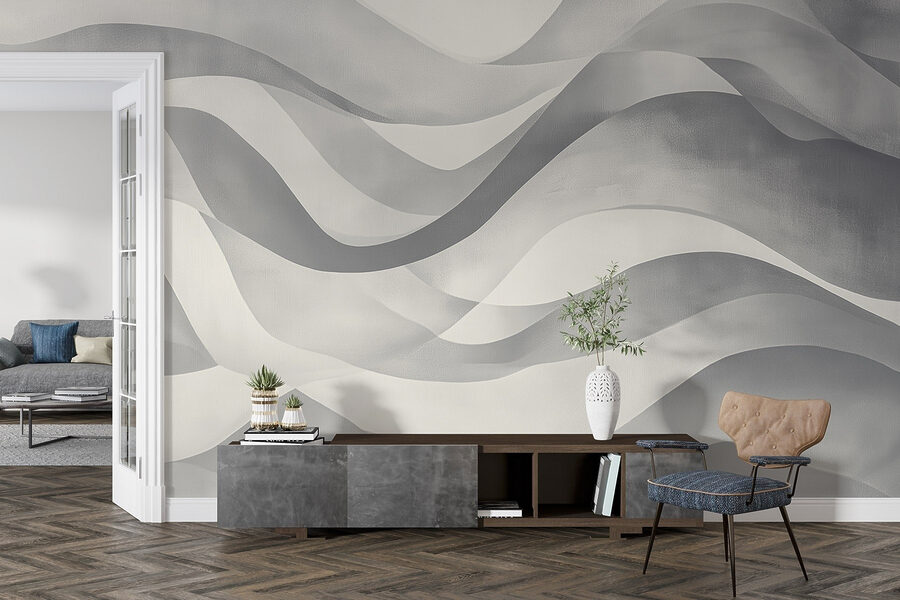 Sfondo grigio e bianco con linee ondulate