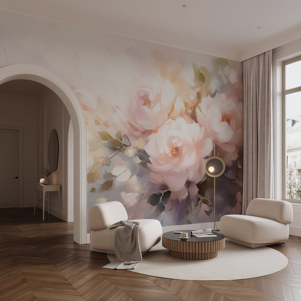 Painting of flowers on a white surface