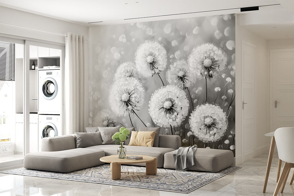 Group of dandelions in black and white