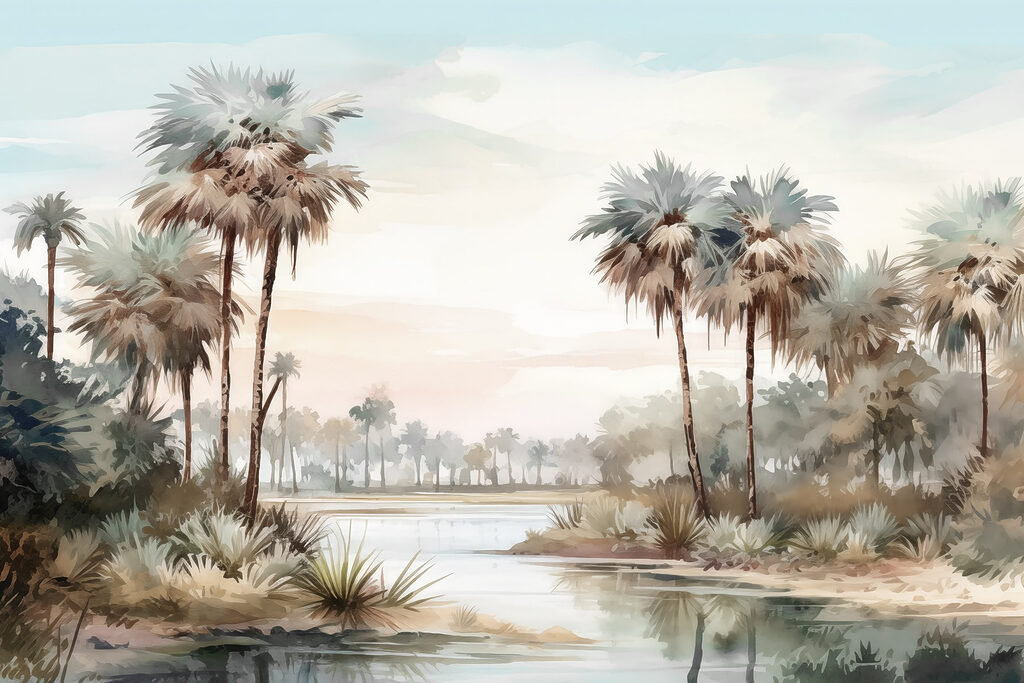 Acqua e palme lungo un fiume Acqua e palme lungo un fiume