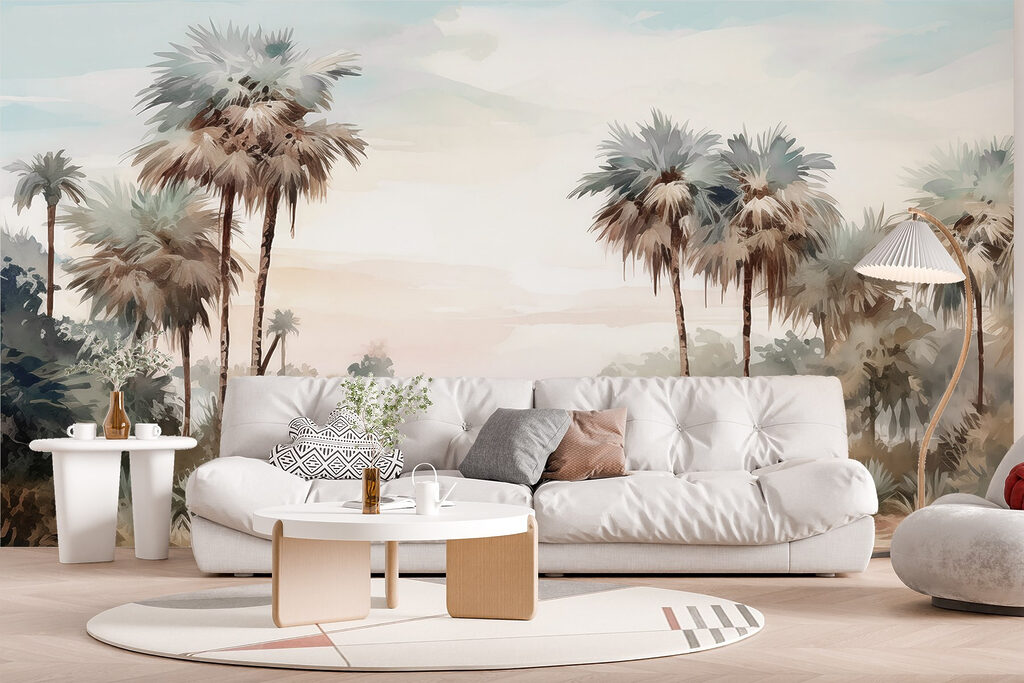 Water and palm trees by a river