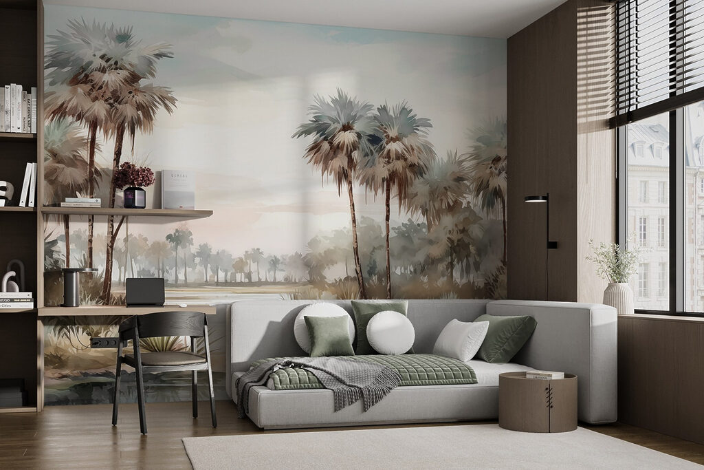 Water and palm trees by a river