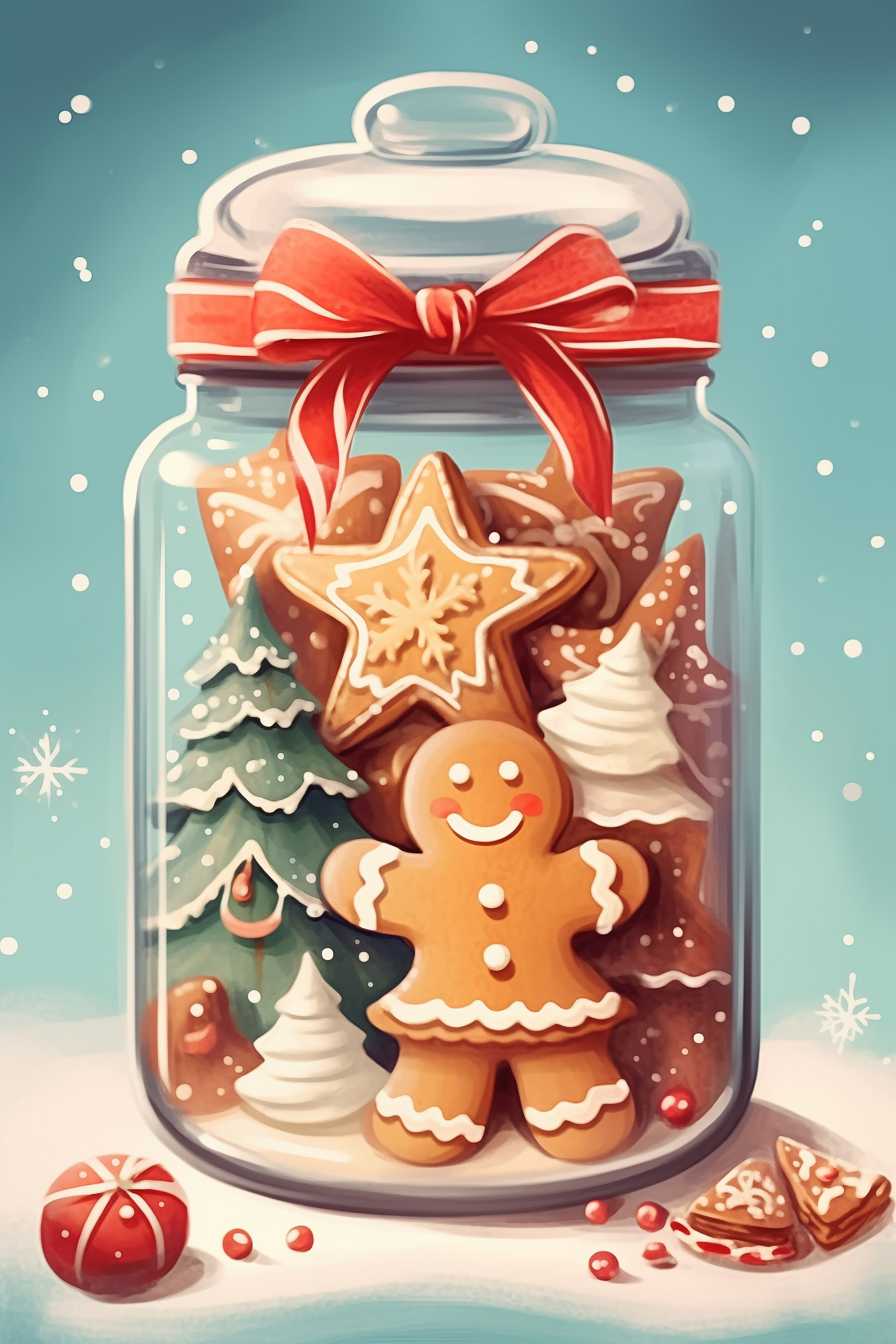 Jar of cookies with a red bow Jar of cookies with a red bow