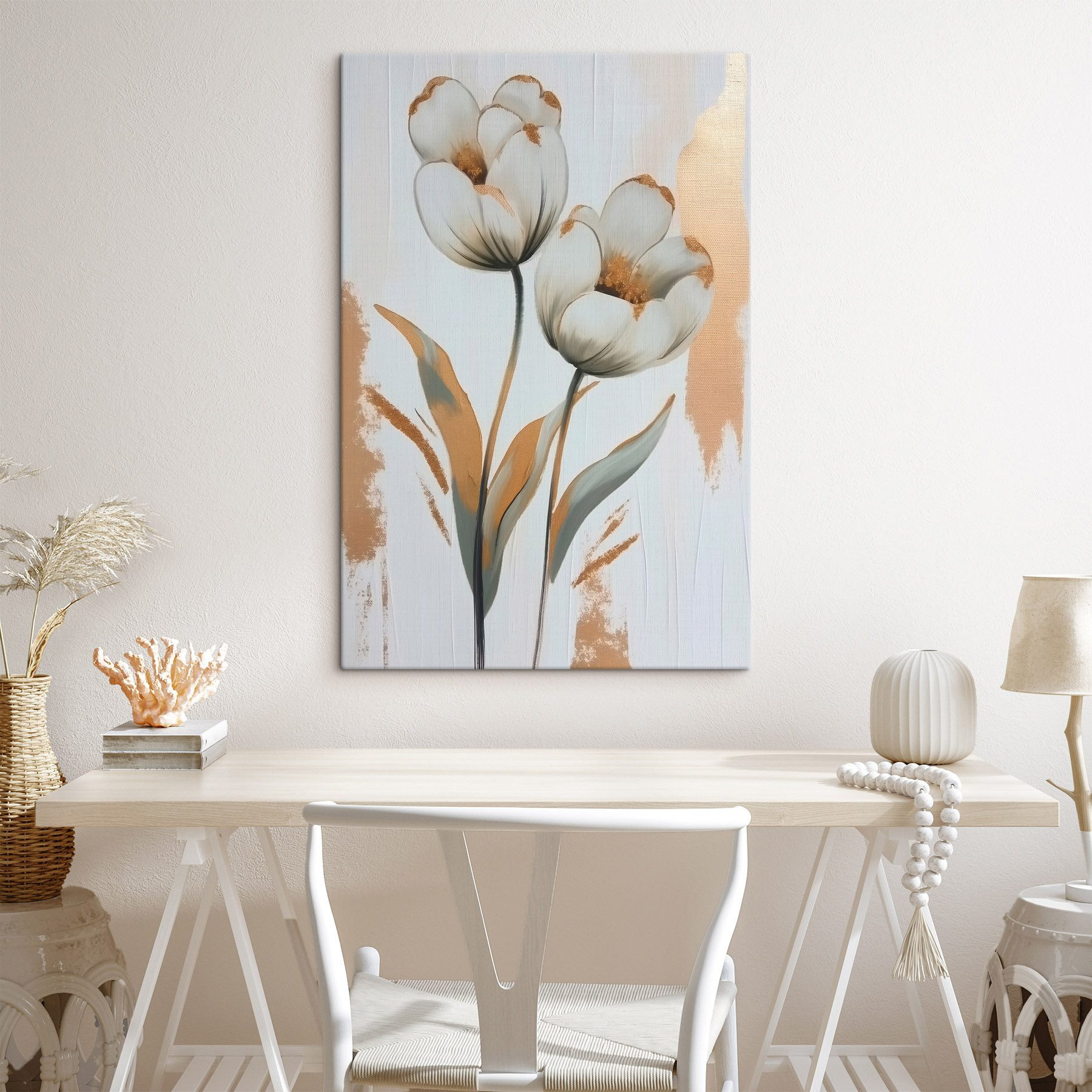 Painting of flowers on a white surface Painting of flowers on a white surface