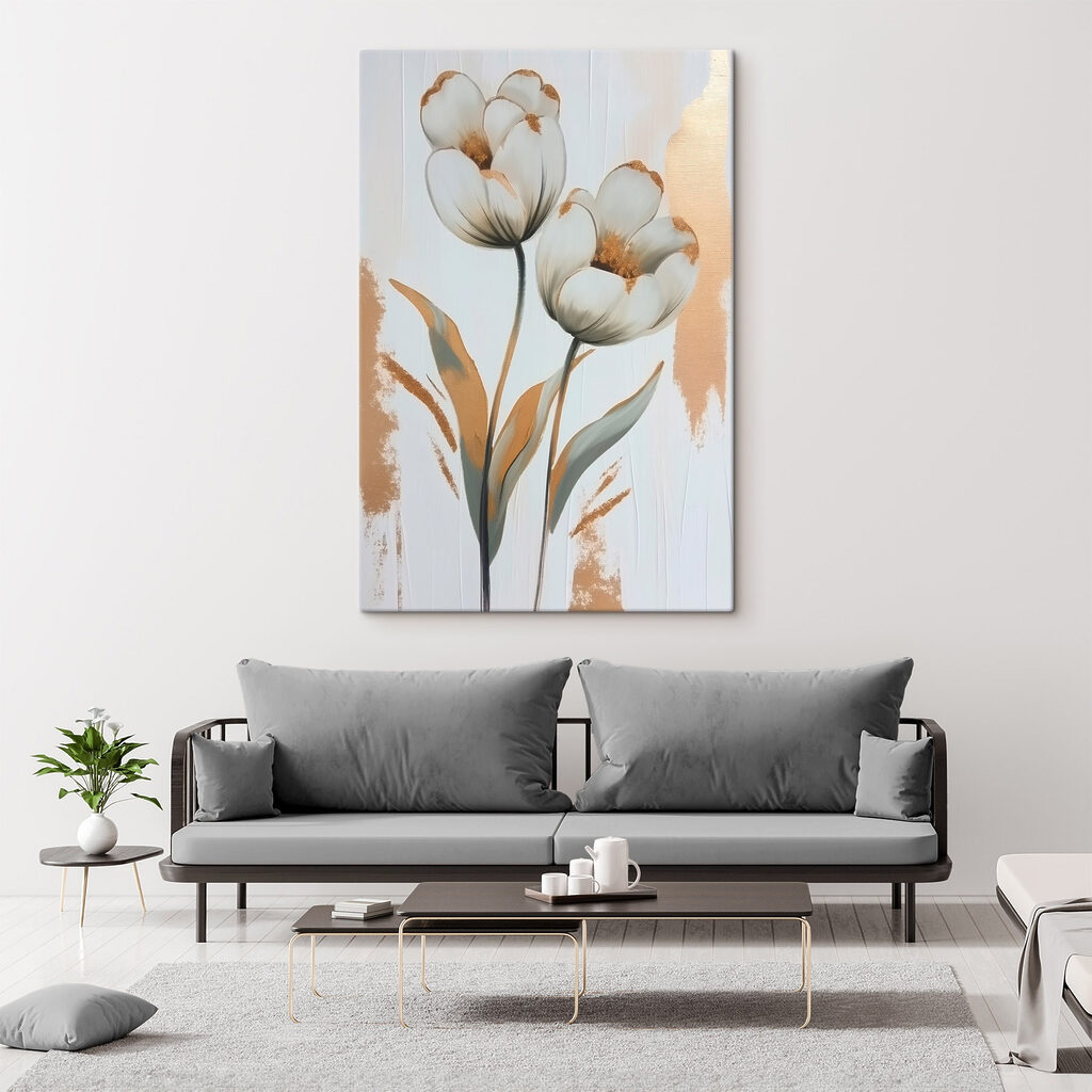 Painting of flowers on a white surface Painting of flowers on a white surface