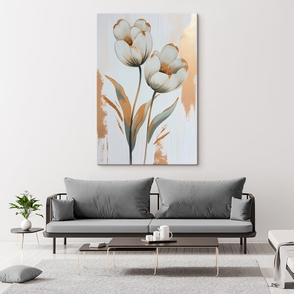 Painting of flowers on a white surface Painting of flowers on a white surface