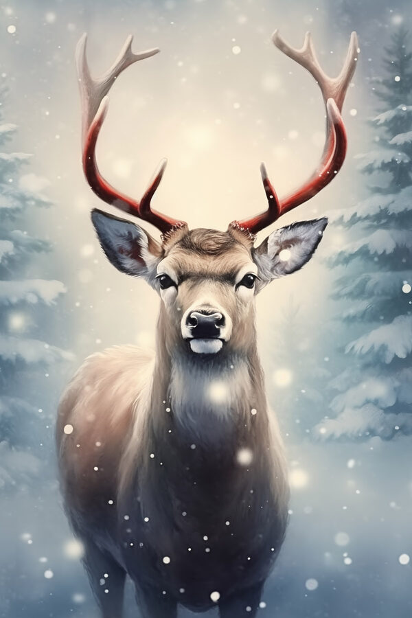 Deer with antlers in a snowy forest Deer with antlers in a snowy forest