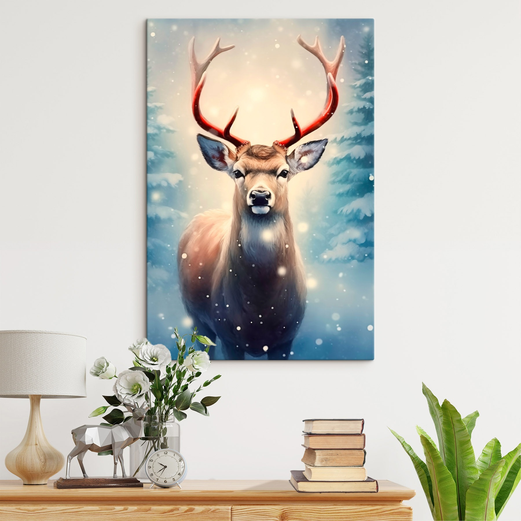Deer with antlers in a snowy forest Deer with antlers in a snowy forest