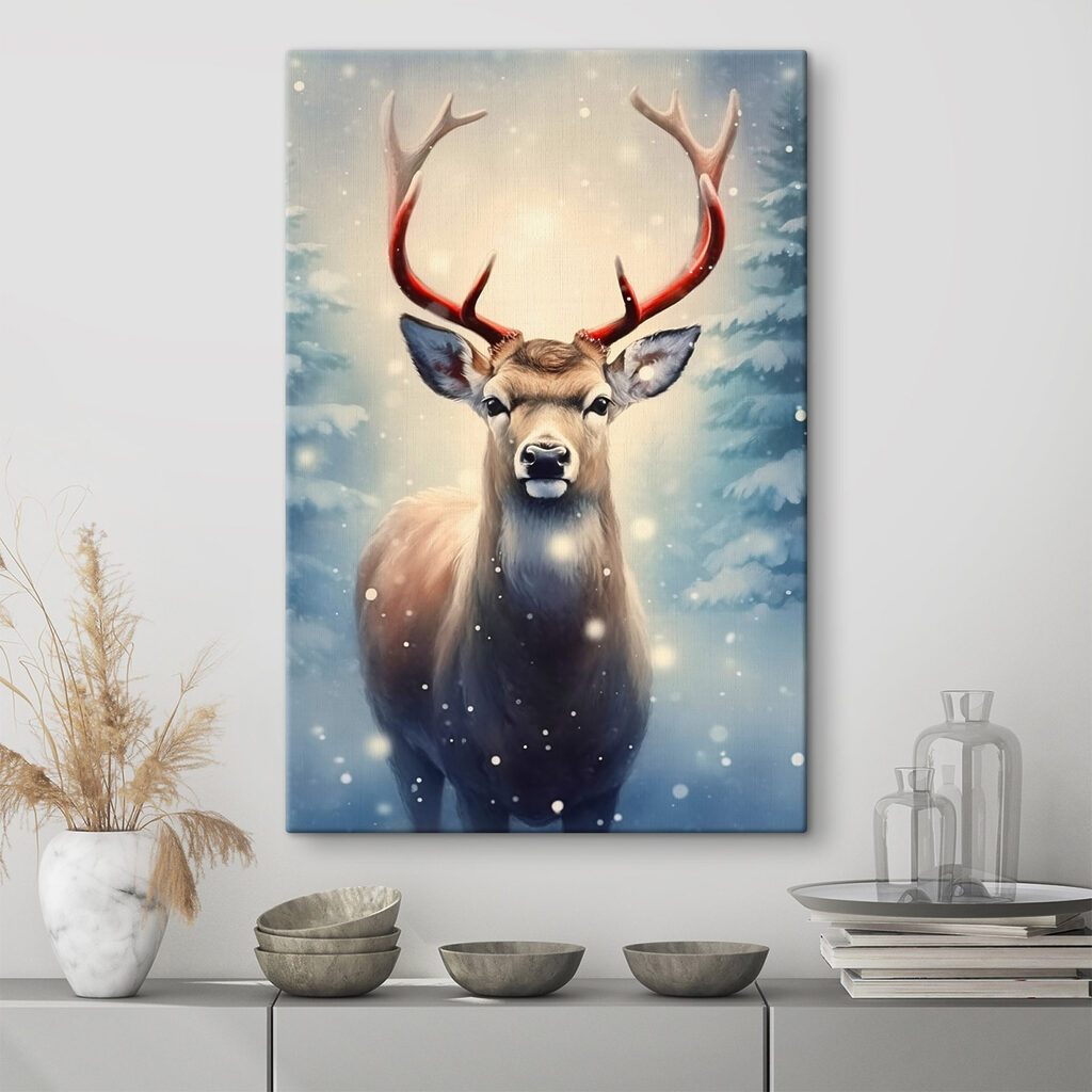 Deer with antlers in a snowy forest Deer with antlers in a snowy forest