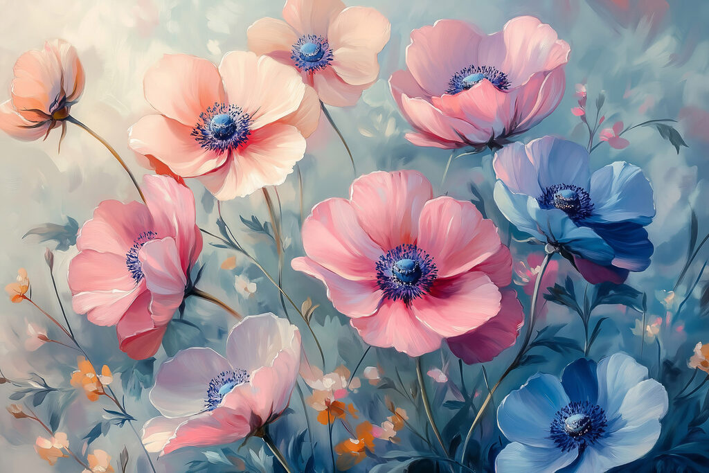 Painting of flowers on a blue background Painting of flowers on a blue background