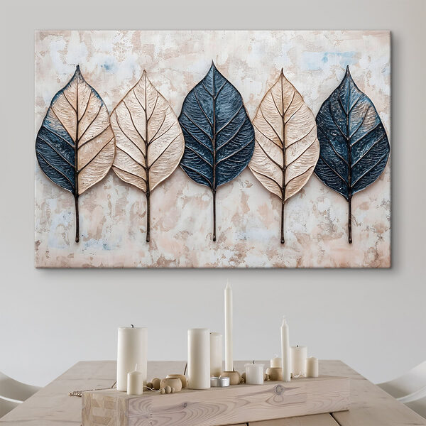 Row of leaves on a marble surface
