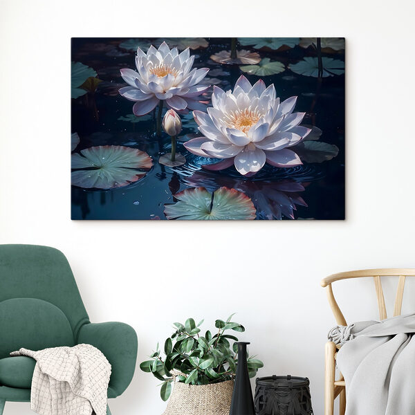 Group of white flowers in a pond