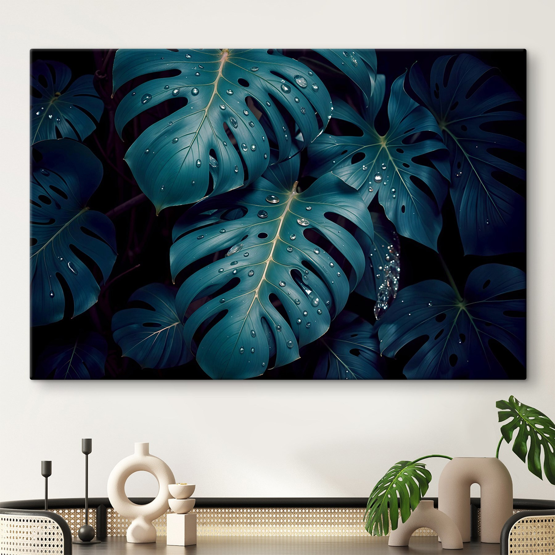 Lush leaves adorned with delicate droplets Lush leaves adorned with delicate droplets