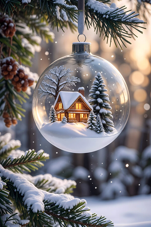 Glass ball with a house and trees inside Glass ball with a house and trees inside