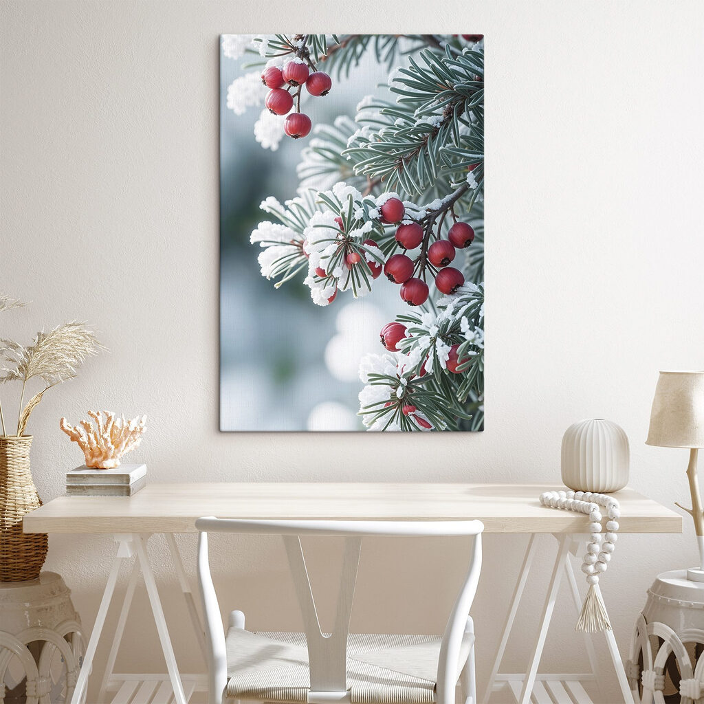 Winter berries amidst frosty branches