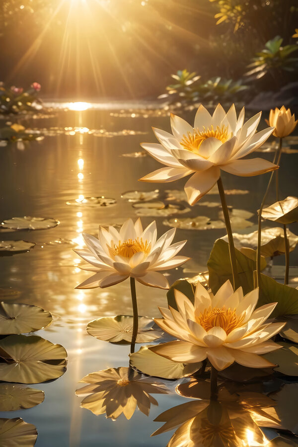 Group of white flowers in a pond Group of white flowers in a pond