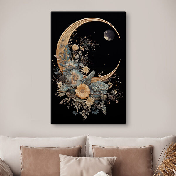 Moon with flowers and leaves