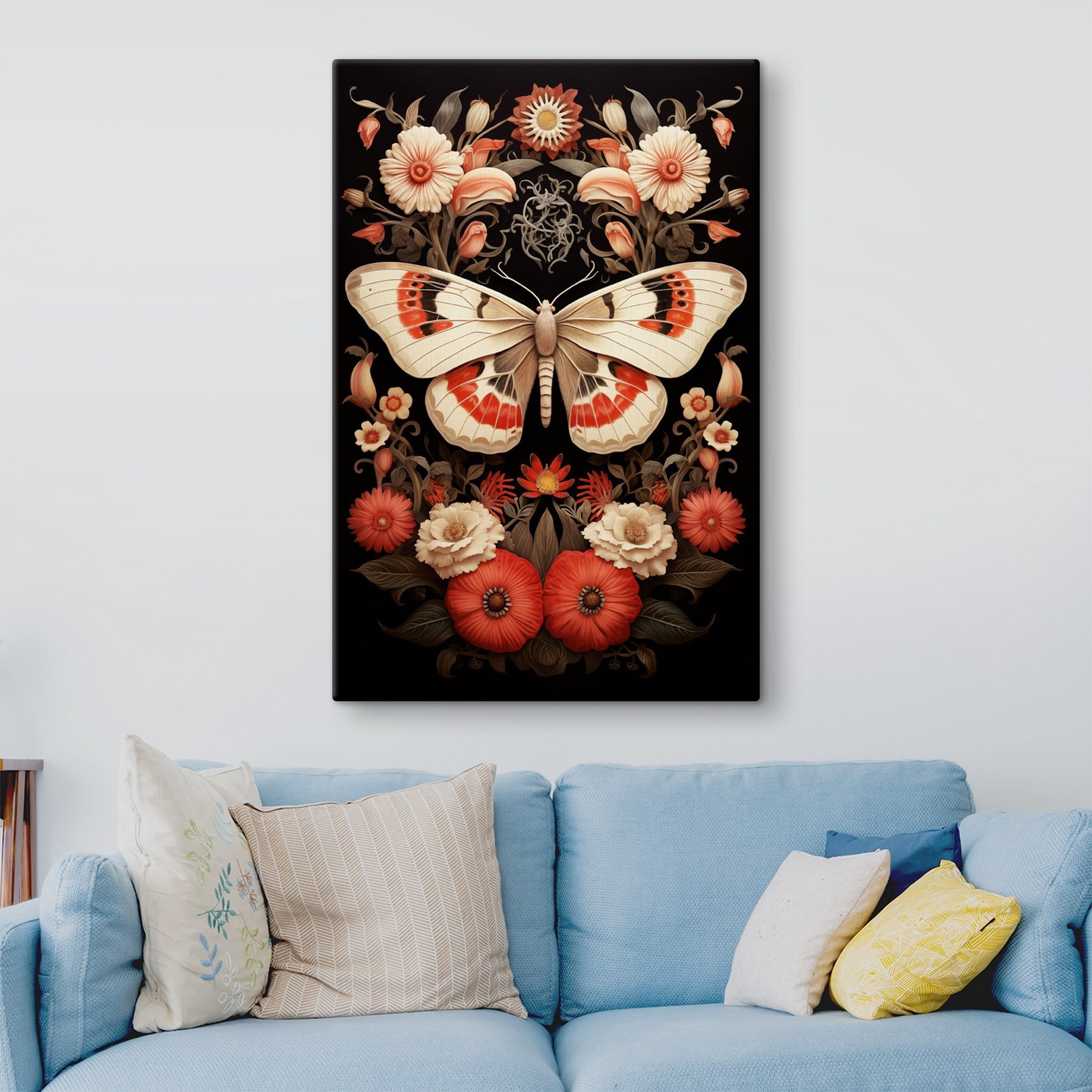 Butterfly and flowers on a black background