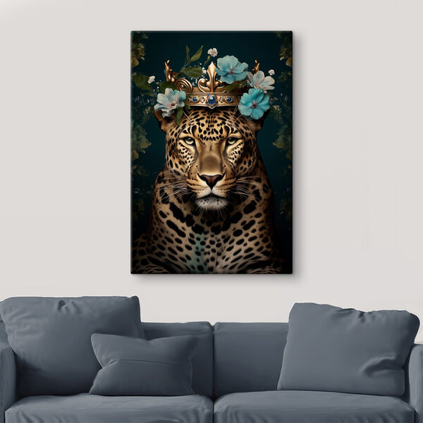 Quadri Leopardo con una corona e dei fiori (COD: s42294) Quadri Quadri Leopardo con una corona e dei fiori (COD: s42294)