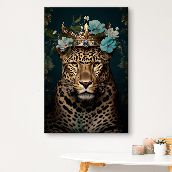 Leopard with a crown and flowers