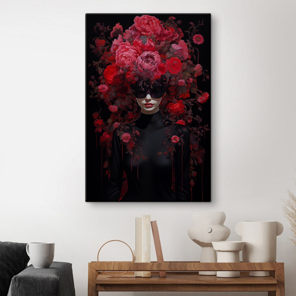 Woman wearing a mask with flowers on her head Woman wearing a mask with flowers on her head