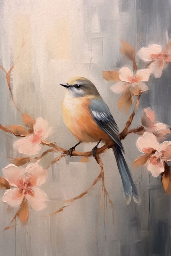 Bird on a branch with flowers