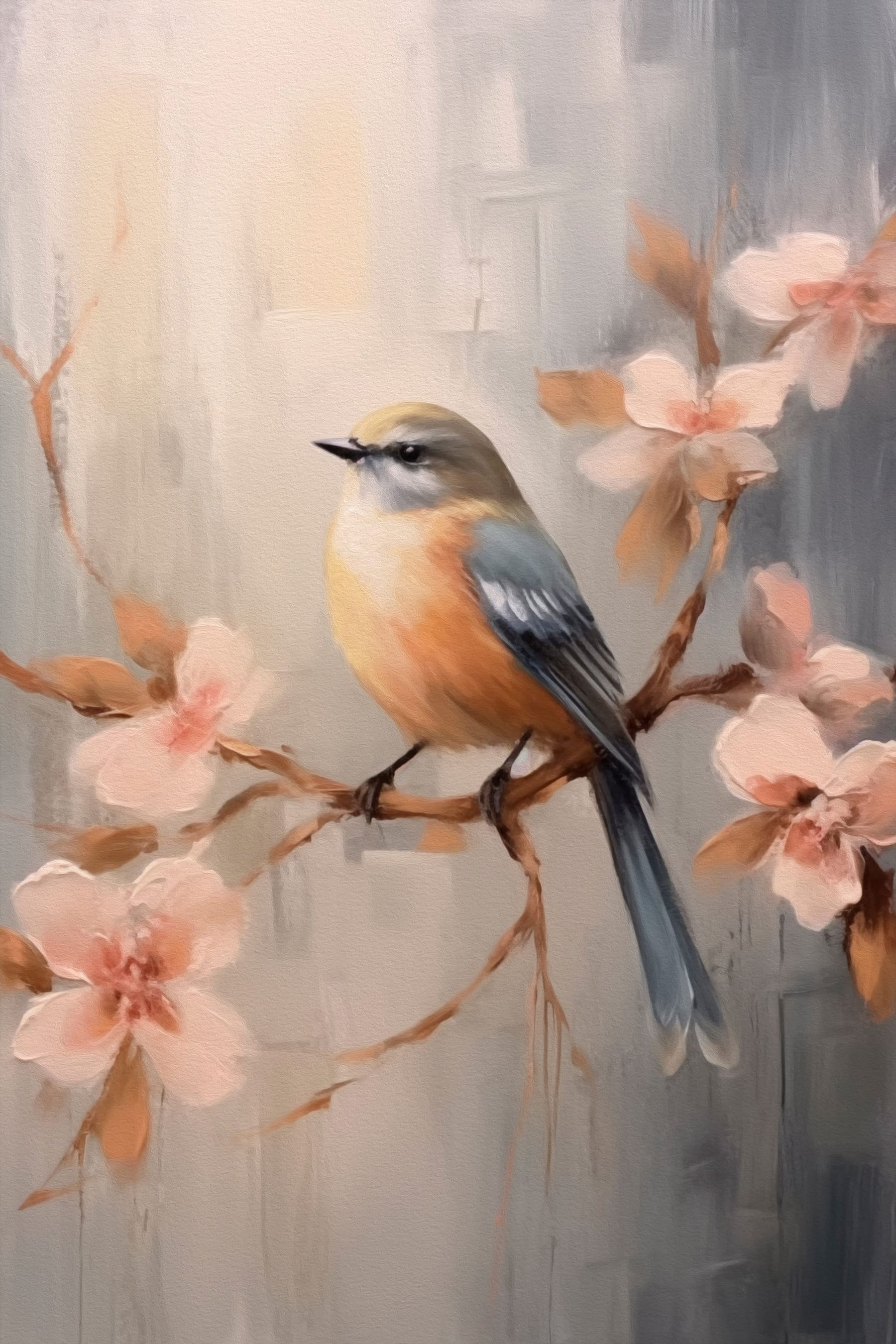 Bird on a branch with flowers