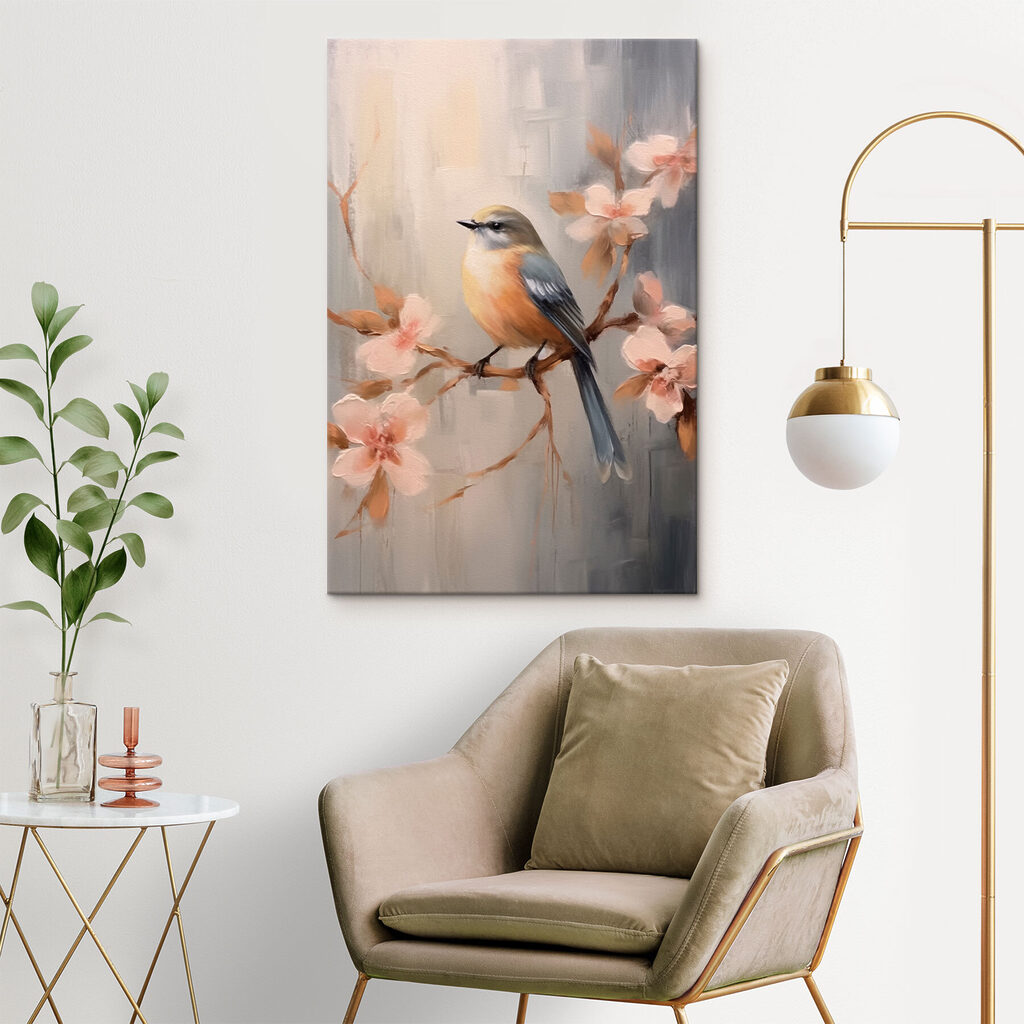Bird on a branch with flowers