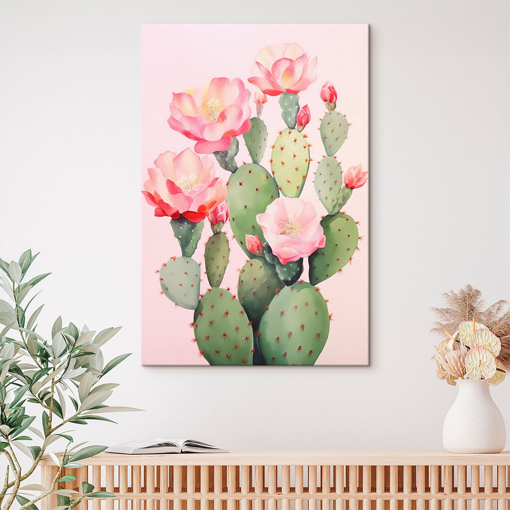 Painting of a cactus with flowers