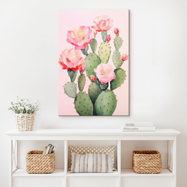 Painting of a cactus with flowers