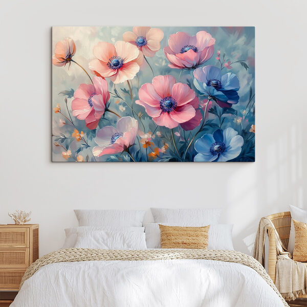 Painting of flowers on a blue background Painting of flowers on a blue background
