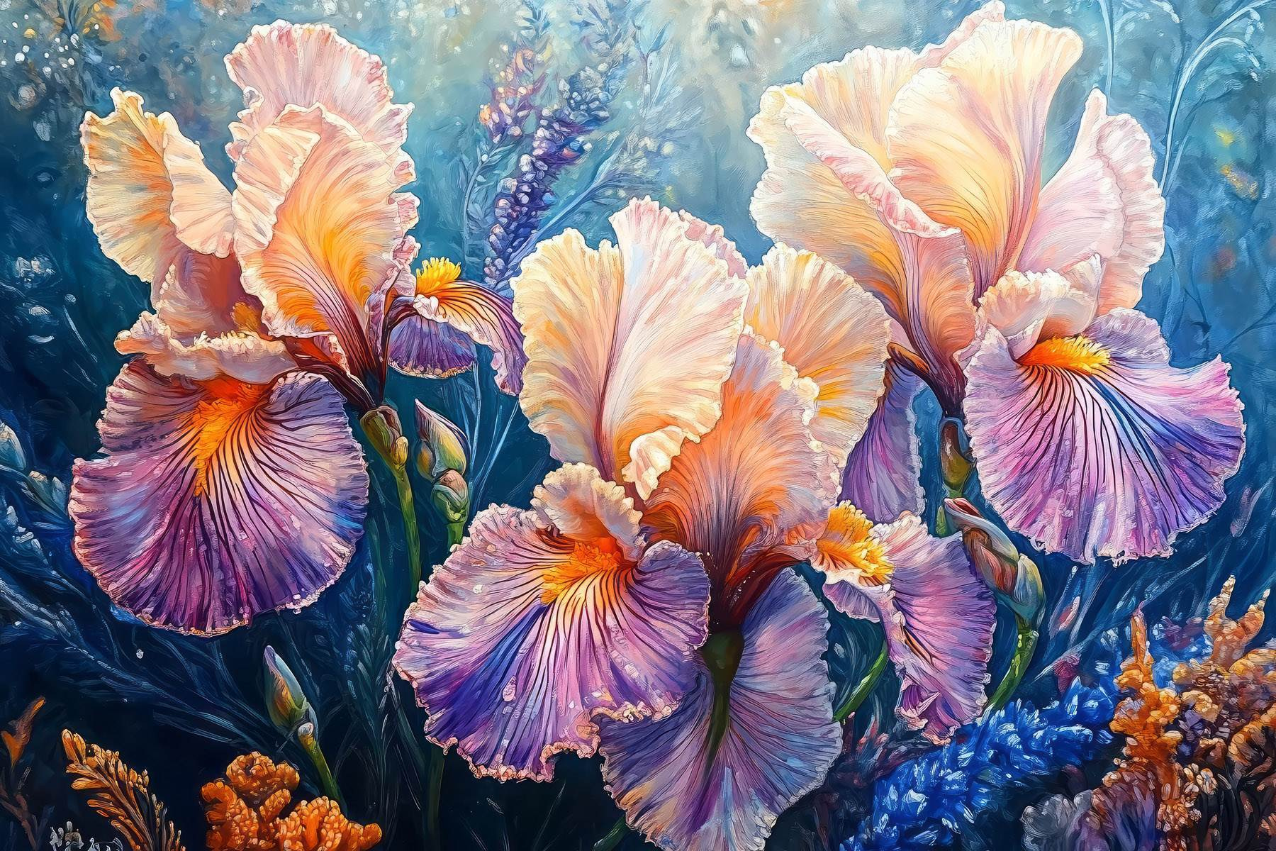 Painting of flowers with yellow and purple petals Painting of flowers with yellow and purple petals