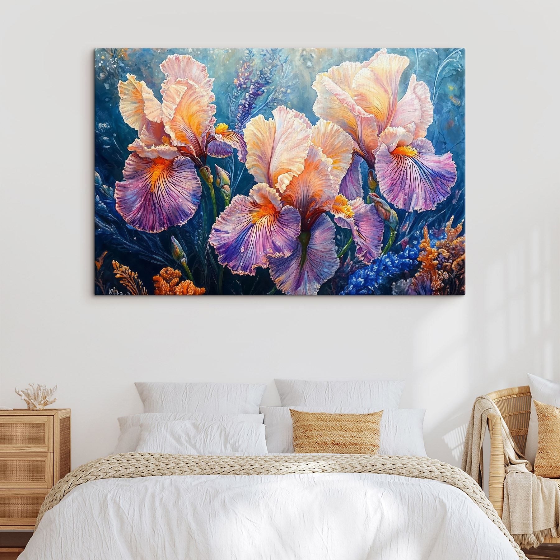 Painting of flowers with yellow and purple petals Painting of flowers with yellow and purple petals