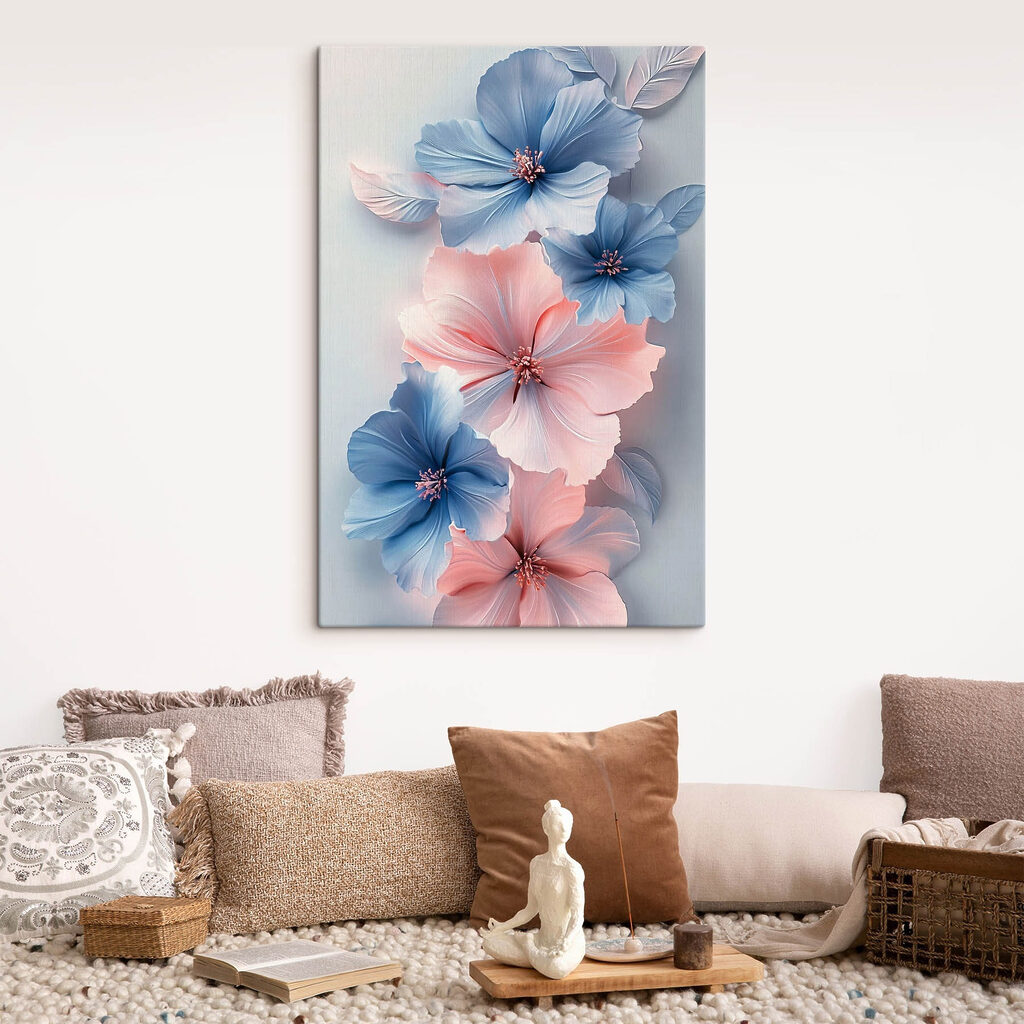Group of blue and pink flowers