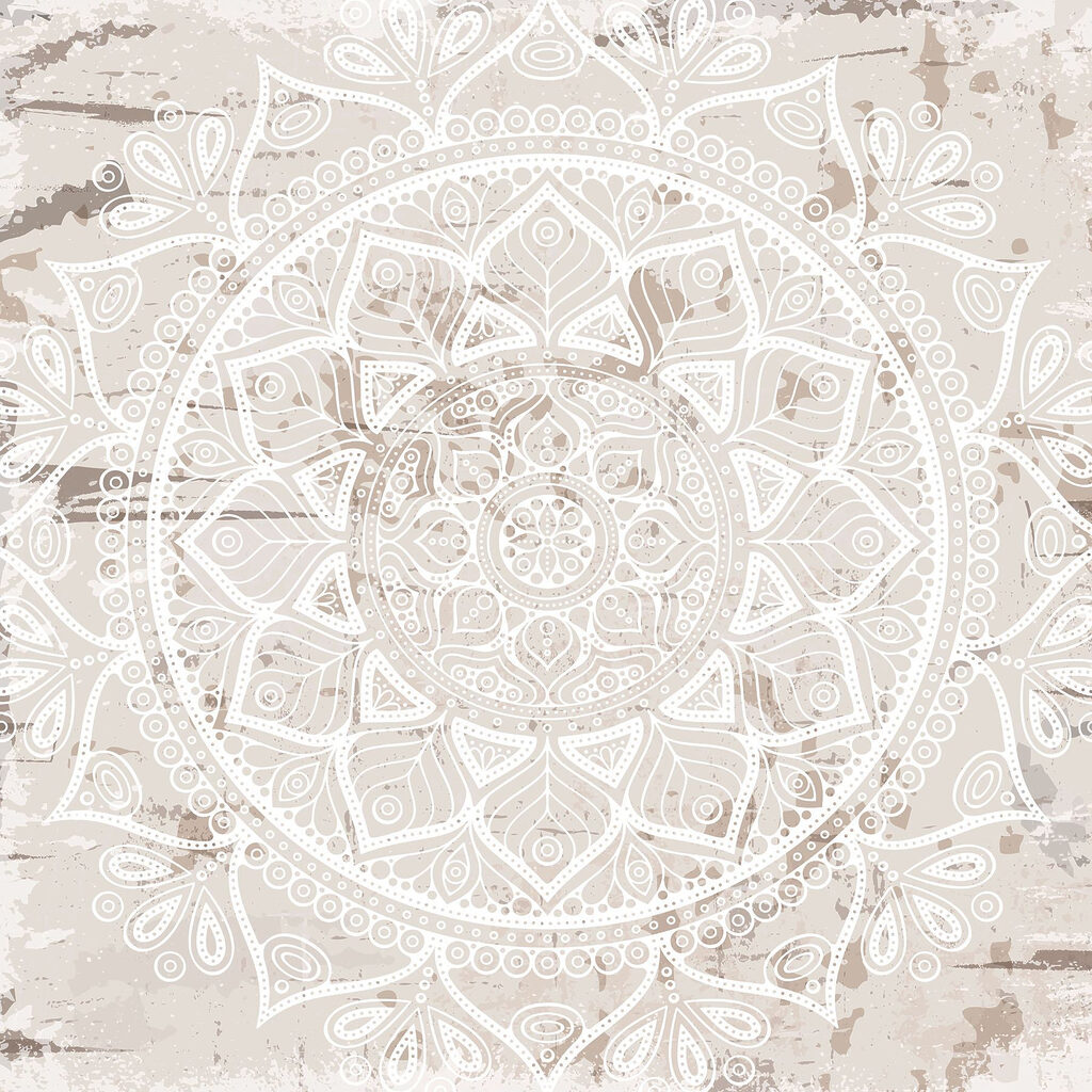 Mandala bianco su superficie marrone Mandala bianco su superficie marrone