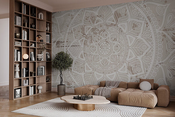 Mandala bianco su superficie marrone Mandala bianco su superficie marrone