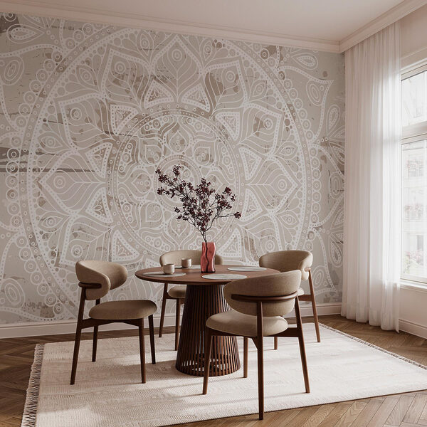 Mandala bianco su superficie marrone Mandala bianco su superficie marrone