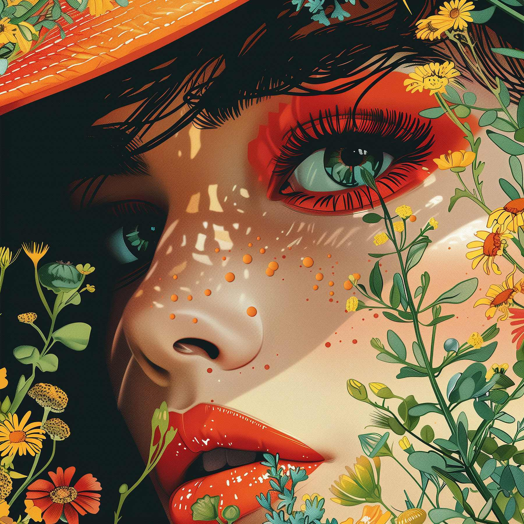 Woman with a hat and flowers