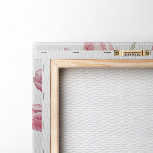Painting of pink tulips in a metal bucket Painting of pink tulips in a metal bucket