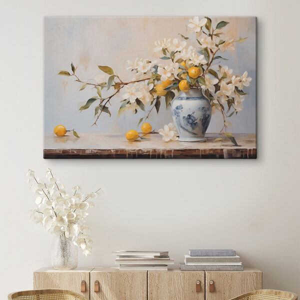 Quadri Dipinto raffigurante un vaso con fiori e limoni (COD: s42360) Quadri Quadri Dipinto raffigurante un vaso con fiori e limoni (COD: s42360)