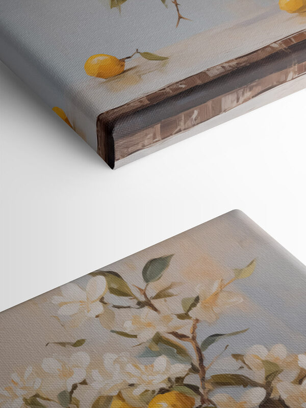 Painting of a vase with flowers and lemons Painting of a vase with flowers and lemons